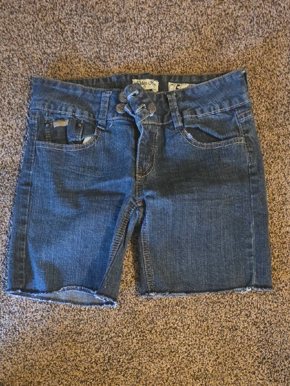 Indigo Blue Denim Shorts with Contrast Stitching